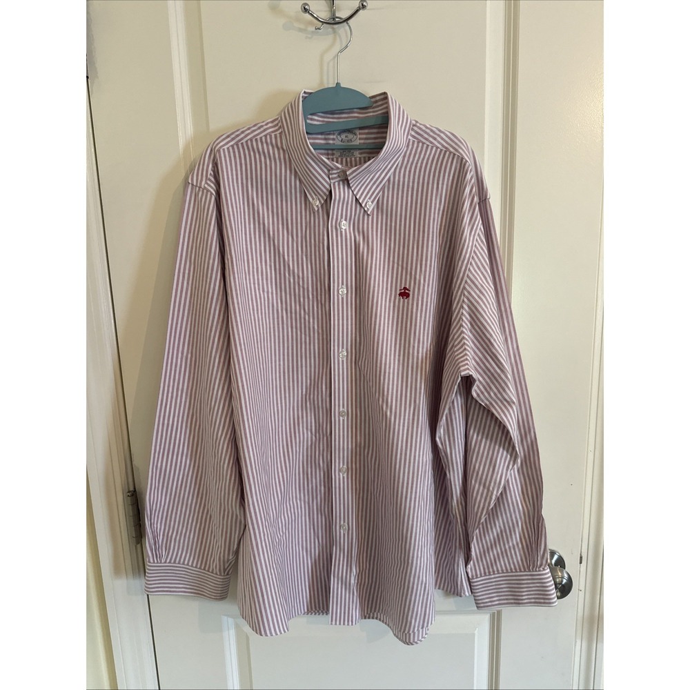 Brooks Brothers Regent Fit Pink White Stripe Non-Iron Stretch Dress Shirt XL